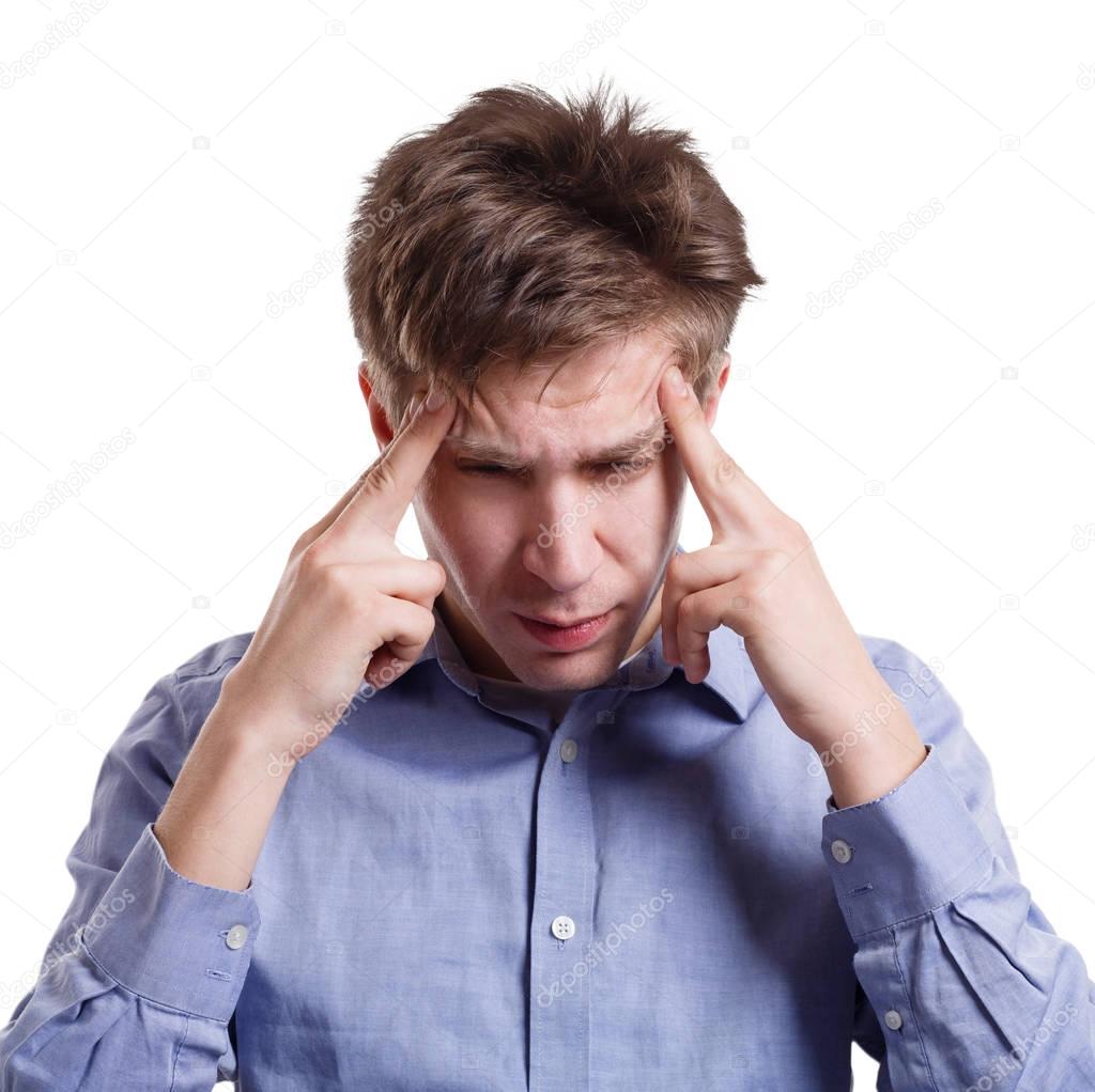 Man suffering from headache, isolated