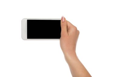Kadın elini tut boş cep telefonu ekran