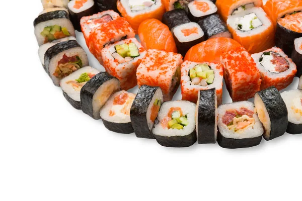 Set de sushi, maki y rollos aislados en blanco — Foto de Stock