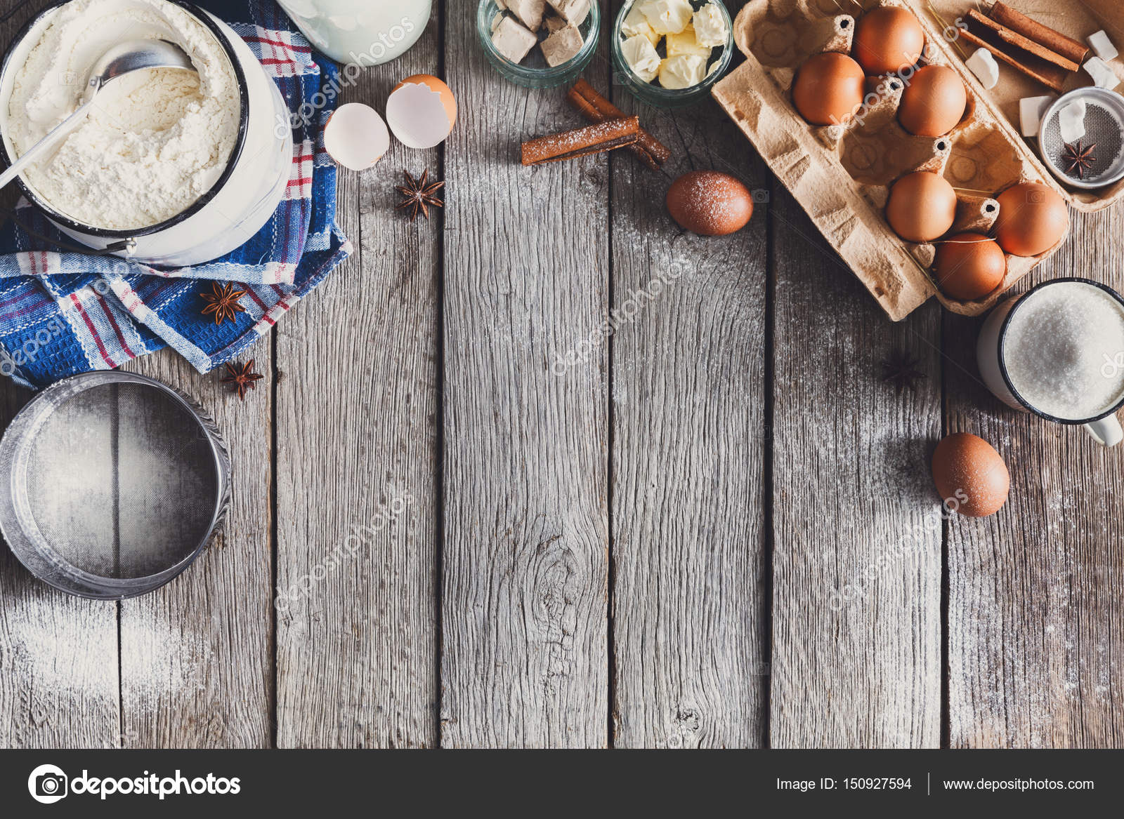 Baking ingredients on rustic wood background — Stock Photo © Milkos