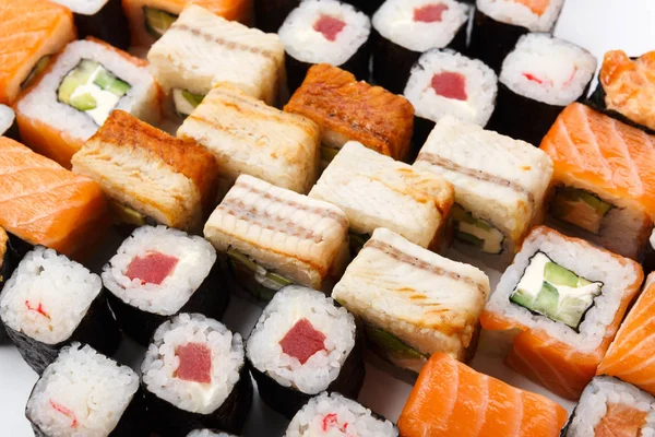 Zestaw sushi, maki i rolkach tło — Zdjęcie stockowe