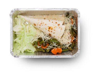 Sağlıklı gıda kutularında, diyet kavramı. İzole üzerinde beyaz Üstten Görünüm