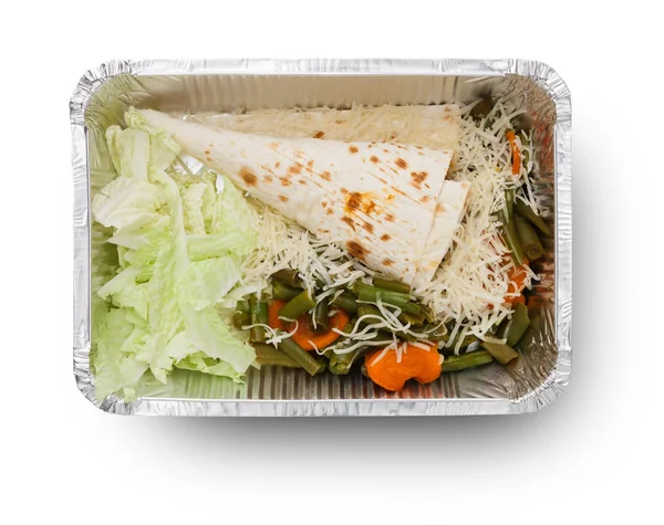 Egészséges élelmiszer-dobozok, diéta fogalmát. Elszigetelt fehér felülnézet — Stock Fotó