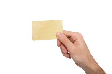 Plastik kart tutan erkek el Close-Up