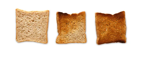 Toast cooked and burnt. Degree of toastiness on white — Stock Photo, Image