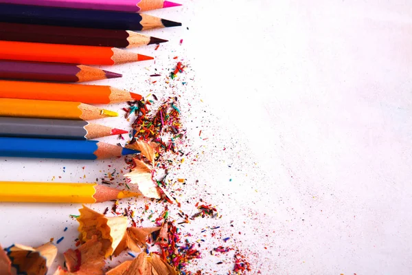 Strumenti di disegno, un sacco di matite colorate cornice sfondo — Foto Stock