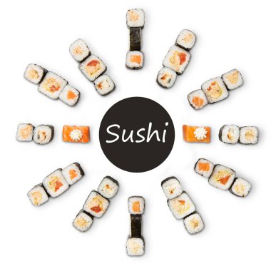 Suşi, maki ve beyaz arka plan üzerinde izole rulo