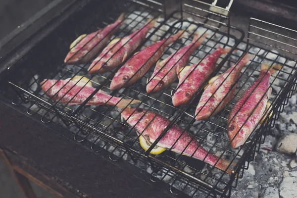 Fisk mulle grillad vid bbq — Stockfoto