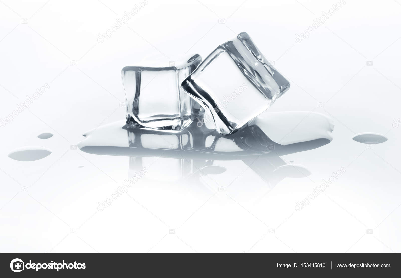Melting Ice Cubes With Reflection Isolated On White Stock