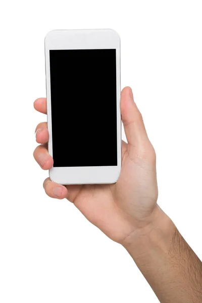남자 손 빈 휴대 전화 화면에 가리키는 — 스톡 사진