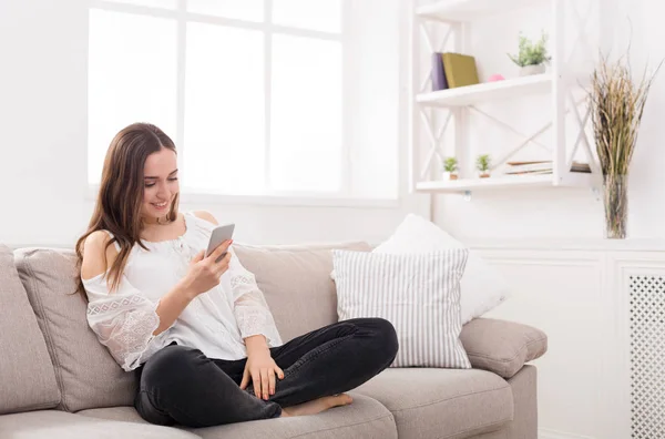 stock image Girl at home chatting online