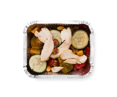 Sağlıklı gıda kutularında, diyet kavramı. İzole üzerinde beyaz Üstten Görünüm