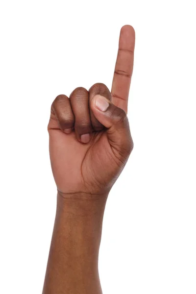 Zwarte hand toont nummer één geïsoleerd — Stockfoto