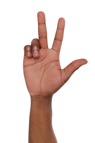 Black hand shows number three isolated — Stock Photo, Image