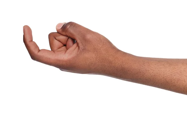 Homme noir faisant signe de la main isolé sur blanc — Photo