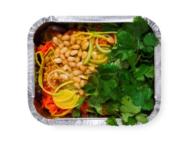 Sağlıklı beslenme çantası, diyet kavramı. Sedir Fındık salata