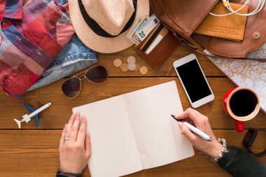 Seyahat planlama kavramı, üstten görünüm