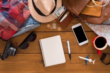 Seyahat planlama kavramı, üstten görünüm