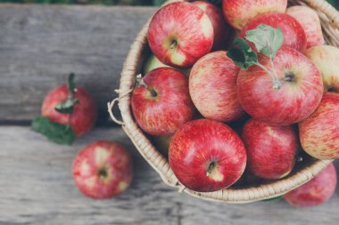 Sepet elma hasat rustik ahşap, en iyi görünüm ve