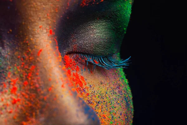 Eye of model with colorful art make-up, close-up — Stock Photo, Image