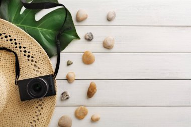 Tatil arka plan üzerinde beyaz ahşap, en iyi görünümü ile kopya alanı