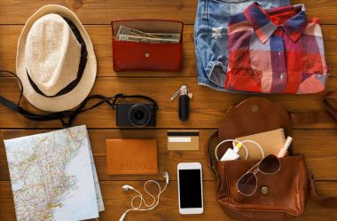 Yolculuk planlama, turist temel set Üstten Görünüm