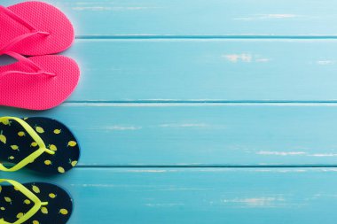 Tatil arka plan kopya alanı ile mavi ahşap, en iyi görünümü üzerinde