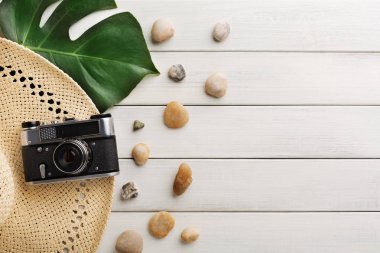 Tatil arka plan üzerinde beyaz ahşap, en iyi görünümü ile kopya alanı