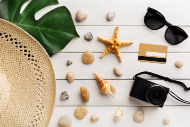 Tatil arka plan üzerinde beyaz ahşap, en iyi görünümü ile kopya alanı