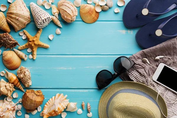 Tatil arka plan kopya alanı ile mavi ahşap, en iyi görünümü üzerinde