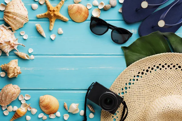 Tatil arka plan kopya alanı ile mavi ahşap, en iyi görünümü üzerinde