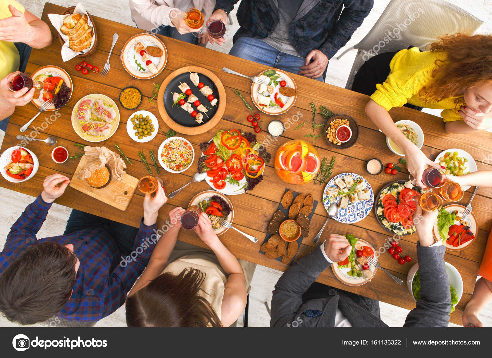 People Eat Healthy Meals At Served Table Dinner Party Stock Photo Image By C Milkos 161136322