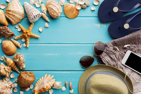 Tatil arka plan kopya alanı ile mavi ahşap, en iyi görünümü üzerinde