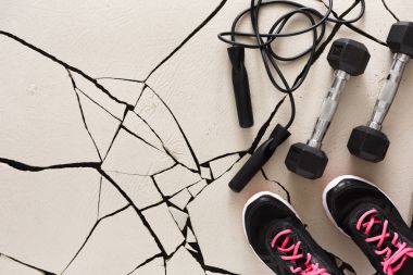 Fitness kadın kıyafeti arka plan Üstten Görünüm