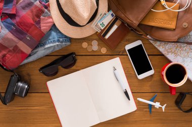 Seyahat planlama kavramı, üstten görünüm