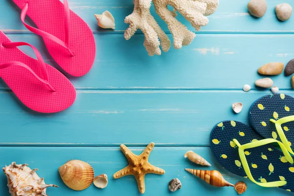 Tatil arka plan kopya alanı ile mavi ahşap, en iyi görünümü üzerinde