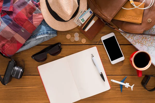 Seyahat planlama kavramı, üstten görünüm