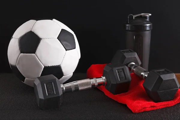 Sport equipment on black background, closeup — Stock Photo, Image