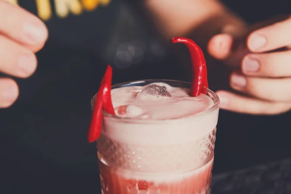 Creative spicy cocktail at bar background — Stock Photo, Image