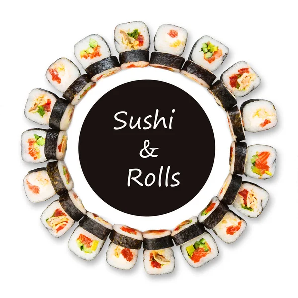 Conjunto de sushi, maki e rolos isolados sobre fundo branco — Fotografia de Stock