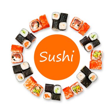 Suşi, maki ve beyaz arka plan üzerinde izole rulo