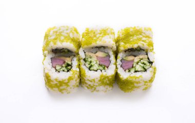 Renkli tuna kümesi üzerinde izole beyaz, portre rulo