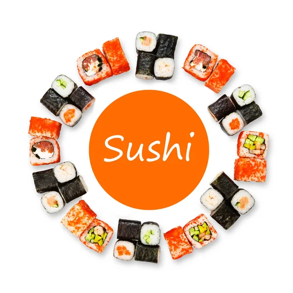 Suşi, maki ve beyaz arka plan üzerinde izole rulo