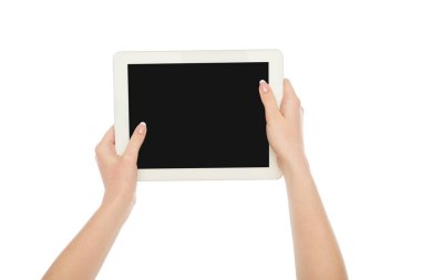 Kes şunu dijital tablet, kırpma, holding Womans eller