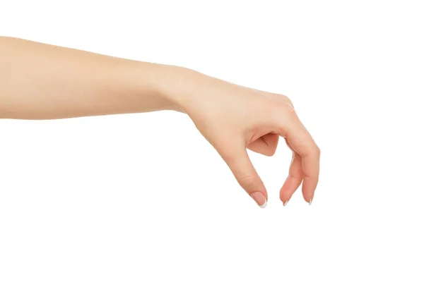 Dames hand oppakken van iets, bijsnijden, knipsel — Stockfoto