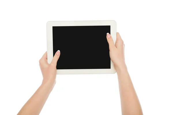 Womans hands holding digital tablet, crop, cut out — Stock Photo, Image