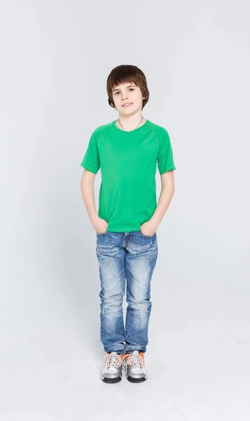 Portrait of happy joyful handsome little boy on white background — Stock Photo, Image