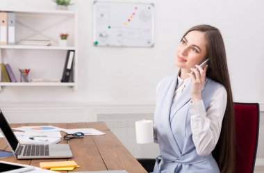 İş konuşalım, kadın ofiste telefonla danışmanlık