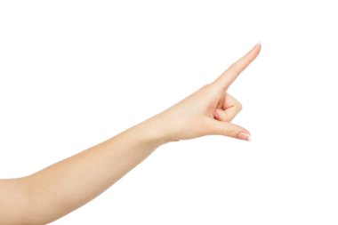 İşaret parmağı, kırpma, kesme nesnesi üzerindeki gösteren bir kadının el