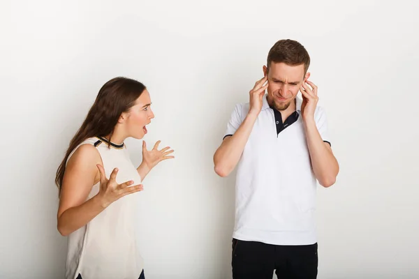 Couple in quarrel, woman shouting to boyfriend — Stock Photo, Image